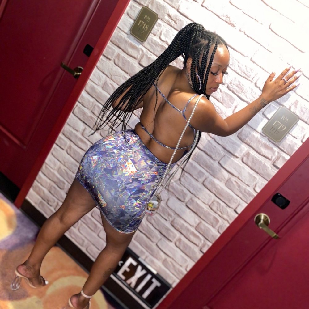 WOMENS DIAMONDS CRYSTAL SEXY OPEN BACK BODYCON MINI DRESS